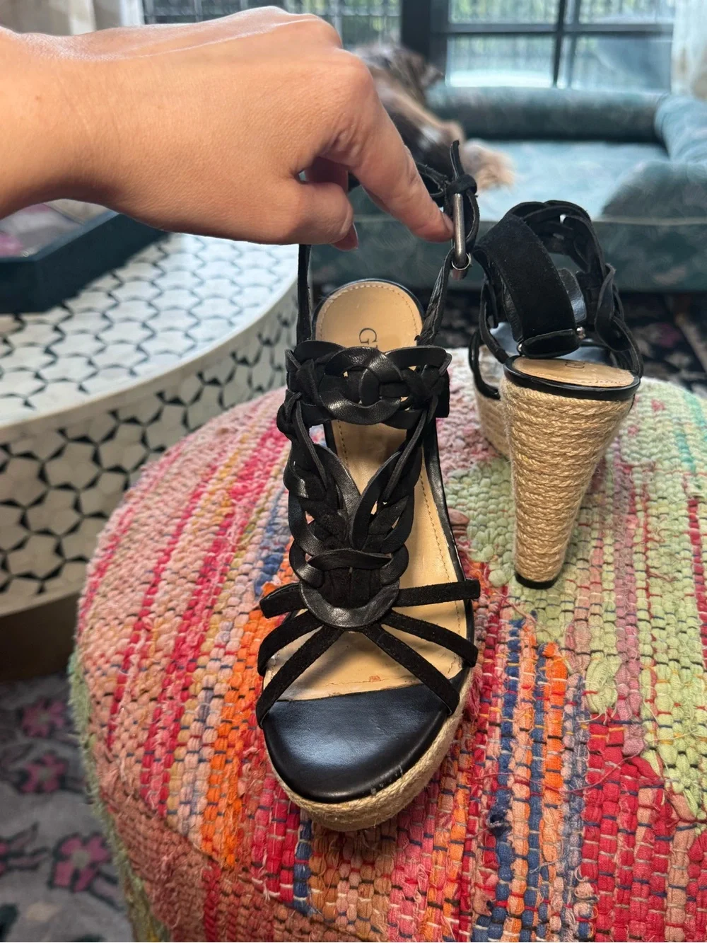 ➰ Guess Black Braided Espadrille Wedge Sandals ➰
